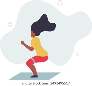 young woman exercising with elastic bands, healthy lifestyle concept.flat design.illustration with people.