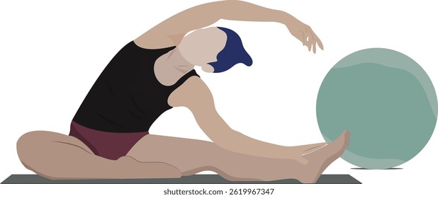 A young woman exercising a Seated side stretch also known as a Seated Side Bend Exercise Vector illustration.