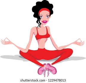 A young woman exercising in yoga lotus position with joy &happiness 