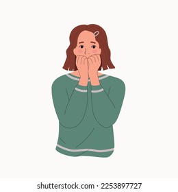 Young woman experiences fear, fright, stress.Vector flat style cartoon  illustration.