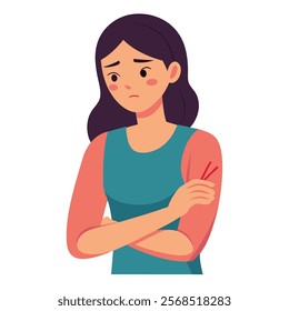 Young Woman Experiencing Arm Pain - Flat Design Vector Illustration