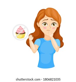 Young Woman Experiencing Loss Of Appetite Vector Illustration