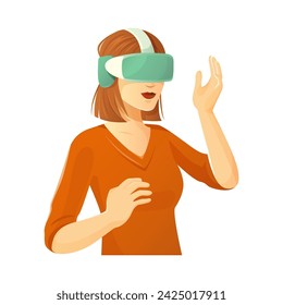 Young Woman Experiencing Virtual Reality Gaming with Modern VR Headset.