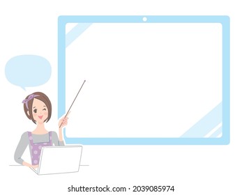 Una joven explicando mientras mira la pantalla del ordenador