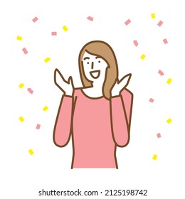 A young woman expresses her joy with open arms.