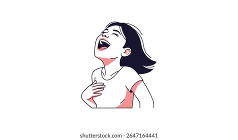 Young Woman Expresses Joyful Laughter with Hand on Chest
