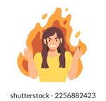 Young woman expressing anger, wrath, rage, fury isolated on white background. Concept of negative emotion, mental health, emotional management, aggressive and angry feeling. Flat vector character.