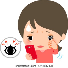 Young Woman With Eye Strain Using Mobile Phone