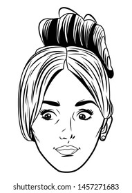 young woman face avatar profile picture cartoon character portrait in black and white vector illustration graphic design