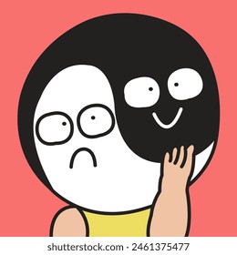 Young Woman Face With Both Yin Yang Symbol Concept Card Character illustration