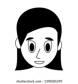 Young woman face cartoon in black and white