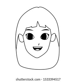 young woman face cartoon icon over white background, vector illustration