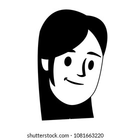 Young woman face cartoon on black and white colors