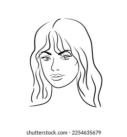 Young woman face with lush eyelashes. Beautiful girl face on a white background. Vector illustration. Glamour fashion beauty woman face illustration,eyelash extension.