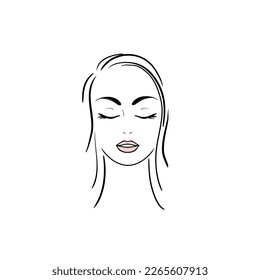 Young woman face with lush eyelashes. Beautiful girl face on a white background. Vector illustration. Glamour fashion beauty woman face illustration,eyelash extension.