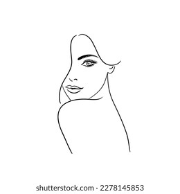 Young woman face with lush eyelashes. Beautiful girl face on a white background. Vector illustration. Glamour fashion beauty woman face illustration,eyelash extension.