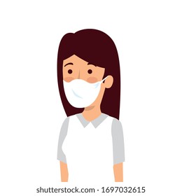 Young Woman With Face Mask Isolated Icon Vector Illustration Design