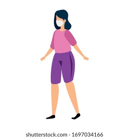 young woman with face mask isolated icon vector illustration design