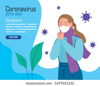 young woman with face mask sick of coronavirus covid 19 vector illustration design