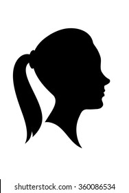 Young Woman Face Profile. Black silhouette on white background. vector graphic