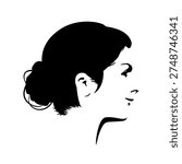 Young woman face side view in low key style. Elegant silhouette of a female head. Positive emotions.