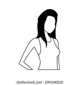 Young woman faceless cartoon on black and white colors