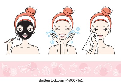 Young Woman With Facial Mask Step, Treatment, Beauty, Cosmetic, Makeup, Healthy, Lifestyle