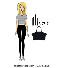 young woman in fashionable clothes.