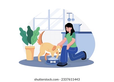Young Woman Feeding Her Dog