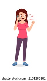 Young Woman Feel Angry And Scream To Phone