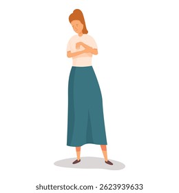 Young woman is feeling anxious and is hugging herself to feel safe