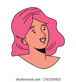 young woman female head with pink hair character vector illustration design