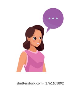 young woman female with speech bubble vector illustration design