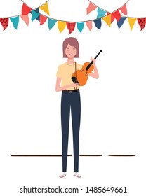 young woman with fiddle on white background