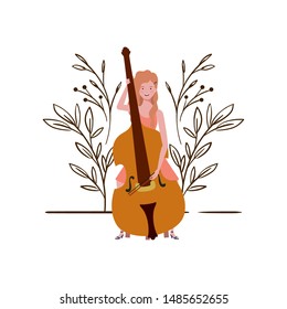 young woman with fiddle on white background