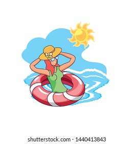 young woman with float in the sea