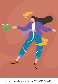 Young woman floating with opened book