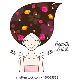 Young Woman With Flower On Head, Accessories, Equipment, Hairdressing, Shopping, Outline
