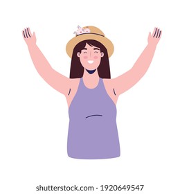 young woman with flowers in hat character vector illustration design