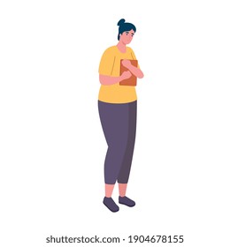 young woman with folder documents avatar character vector illustration design