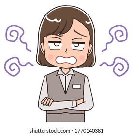 A young woman in a formal uniform.She has negative emotions.