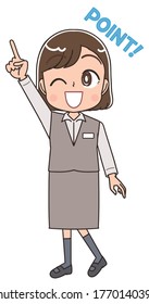 A young woman in a formal uniform.She has positive emotions.