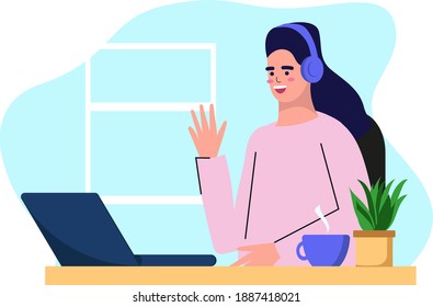 Young woman freelancer works remotely from her apartment. The concept of distant work during the quarantine and isolation of coronavirus