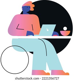 Young woman freelancers working on laptops and computers. Vector flat style illustration