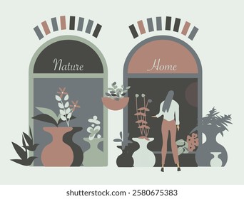 Young woman in front of a shop of natural products