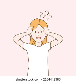 Young Woman Frustrated With Her Problem While Pulling Her Hair Up. Vector Illustration