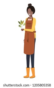 young woman gardener with plant avatar character