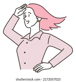 Young woman gazing into the distance in the wind.