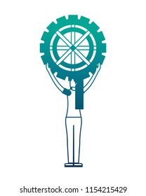 young woman with gear machine isolated icon