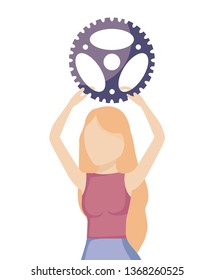 young woman with gear pinion